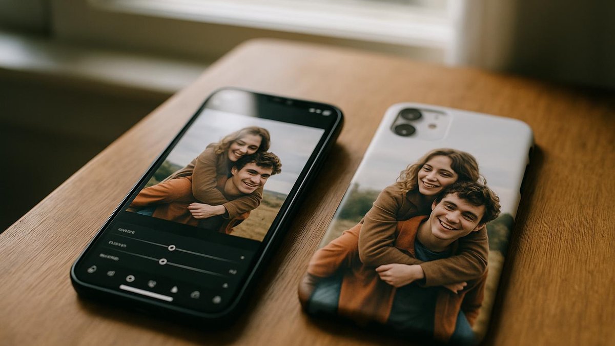 Telefon ekranında fotoğraf düzenleme, kılıf tasarım süreci