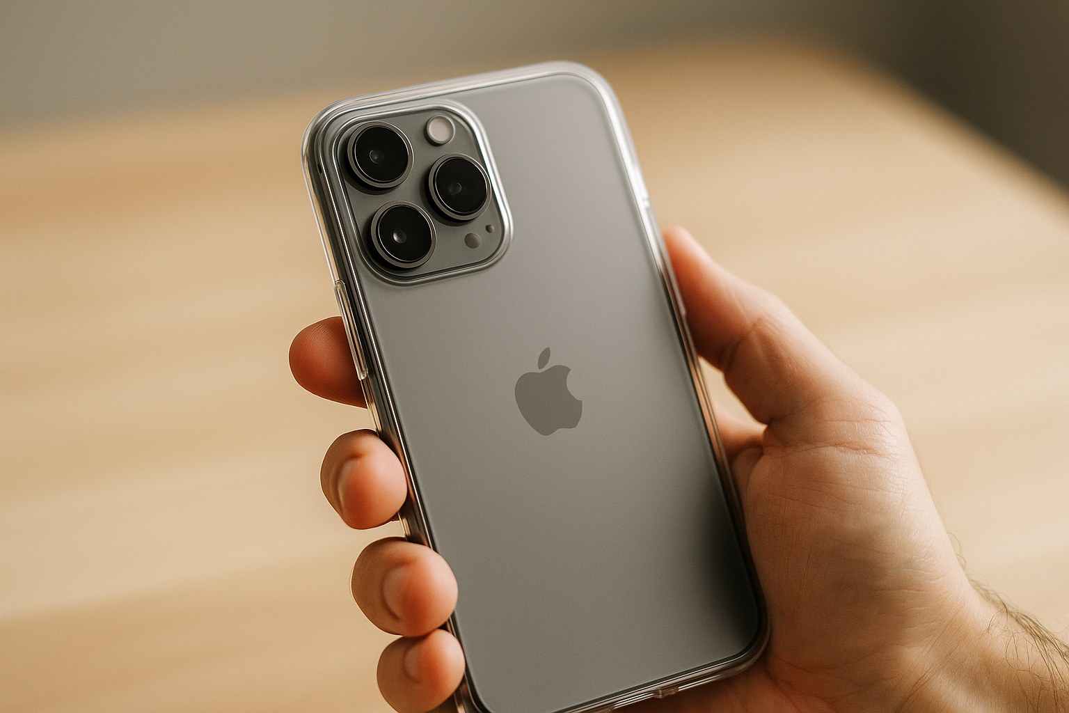 iPhone 17 Pro için ince şeffaf kılıf yakın çekimi