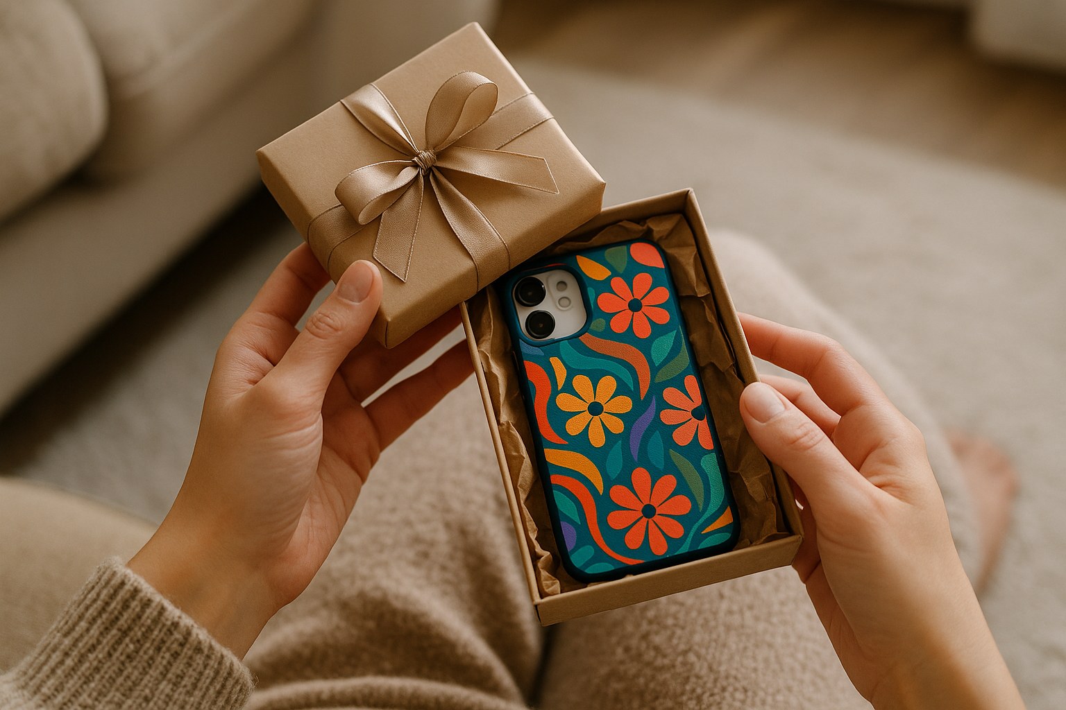 Hediye olarak paketlenmiş kişiye özel telefon kılıfı kutusu