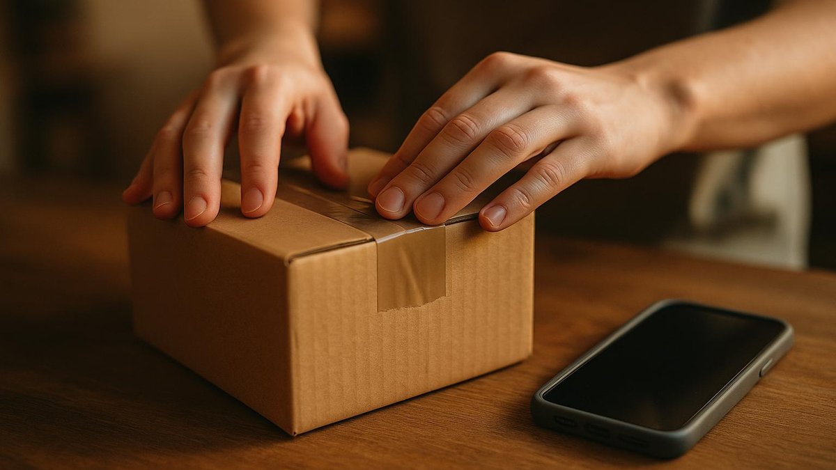 Kargo paketi hazırlanan telefon kılıfı kutusu